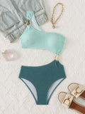 Damen Hoch taillierter Bikini mit asymmetrischem Oberteil und dekorativen Akzenten R&B