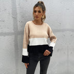Damen Strickpullover mit modischem Blockstreifen-Design und weiten Ärmeln R&B
