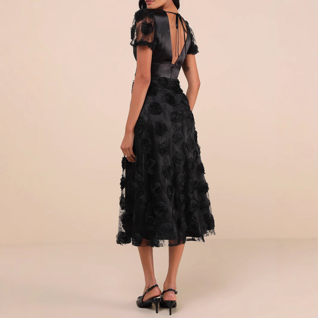 Damen Elegantes Maxikleid mit floralem Spitzenbesatz R&B