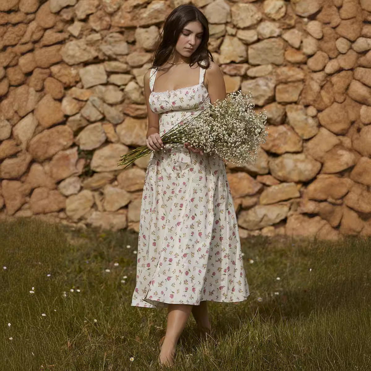 Damen Sommerliches Maxikleid mit floralen Einsätzen und tailliertem Oberteil R&B