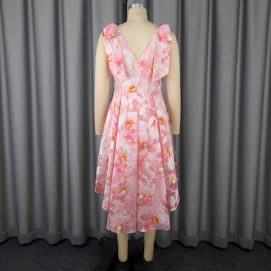 Damen asymmetrisches Cocktailkleid mit Rüschendesign und floralem Muster R&B