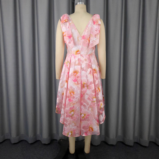 Damen asymmetrisches Cocktailkleid mit Rüschendesign und floralem Muster R&B