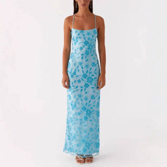 Damen Couture Maxikleid mit floralem Smock-Design und verführerischem Rücken R&B