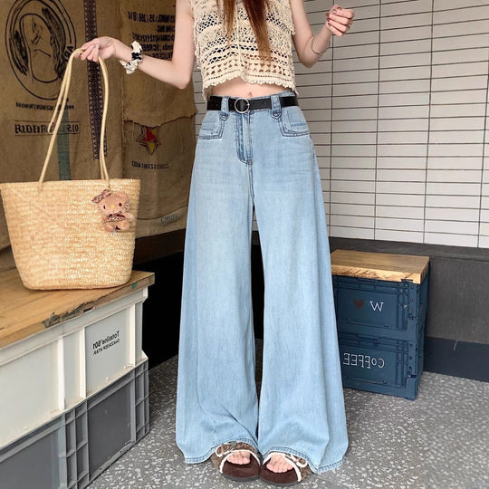 Damen Weit geschnittene Jeans mit hohem Bund und modernen Details R&B