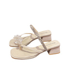 Damen elegante Flip-Flops mit glitzerndem Riemen und floralem Detail EB