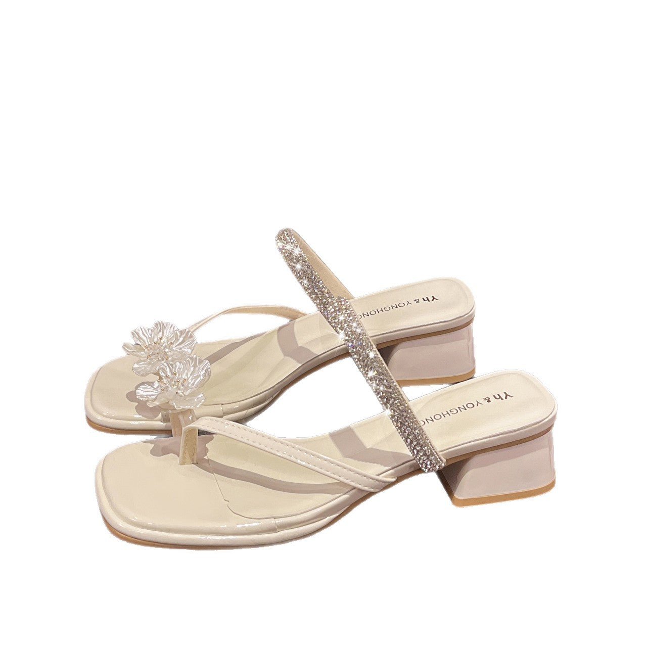 Damen elegante Flip-Flops mit glitzerndem Riemen und floralem Detail EB