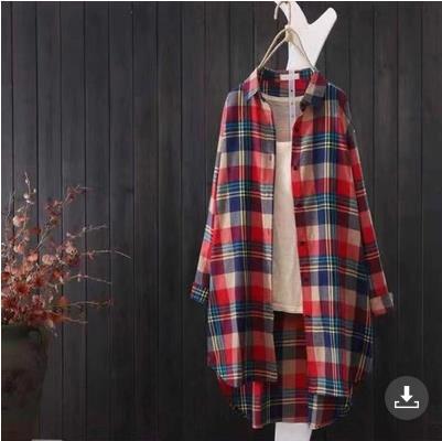 Damen Langarm-Hemdjacke im karierter Stil mit lässigem Schnitt R&B