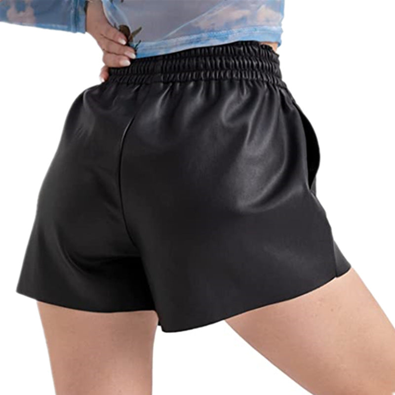 Damen lässige Shorts aus innovativem Kunstleder mit elastischem Bund und praktischen Knopfdetails R&B