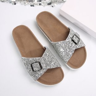 Damen Glitzernde Slides mit verstellbarem Schnallen-Design R&B