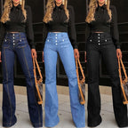 Damen Flared Jeans mit hohen Taillenbund und modischen Knopfdetails R&B