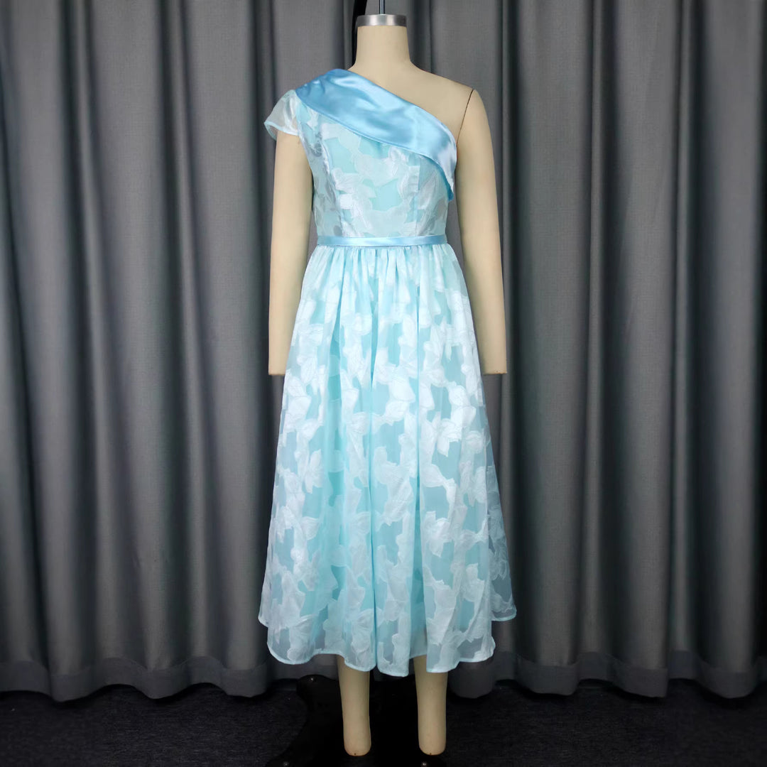 Damen Chiffon Abendkleid mit asymmetrischem Ausschnitt R&B