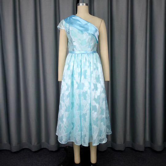 Damen Chiffon Abendkleid mit asymmetrischem Ausschnitt R&B