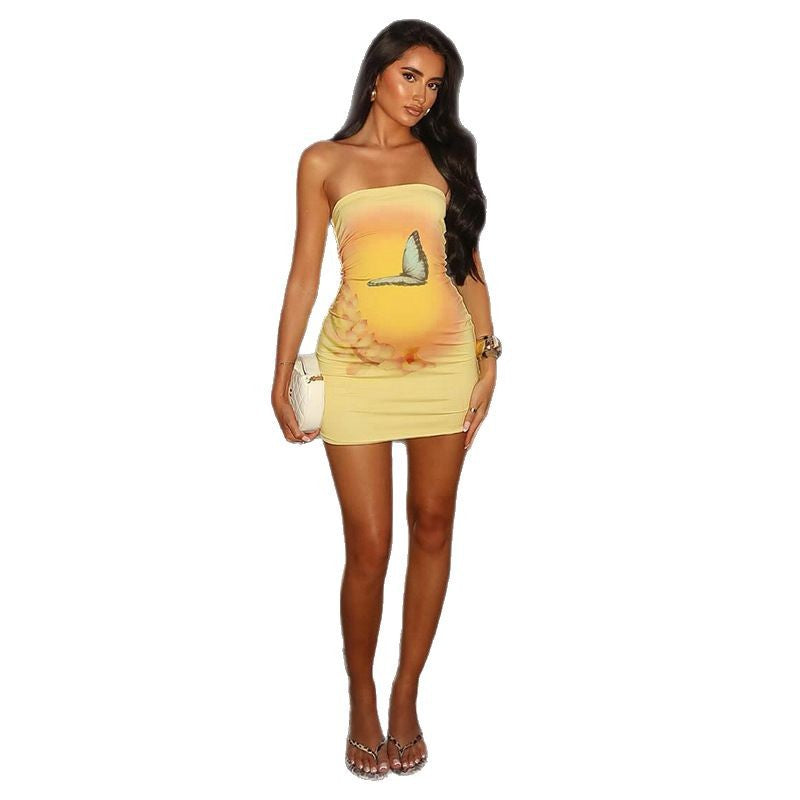 Damen Bandeau-Kleid mit floralem Design und lebendigem Farbverlauf R&B