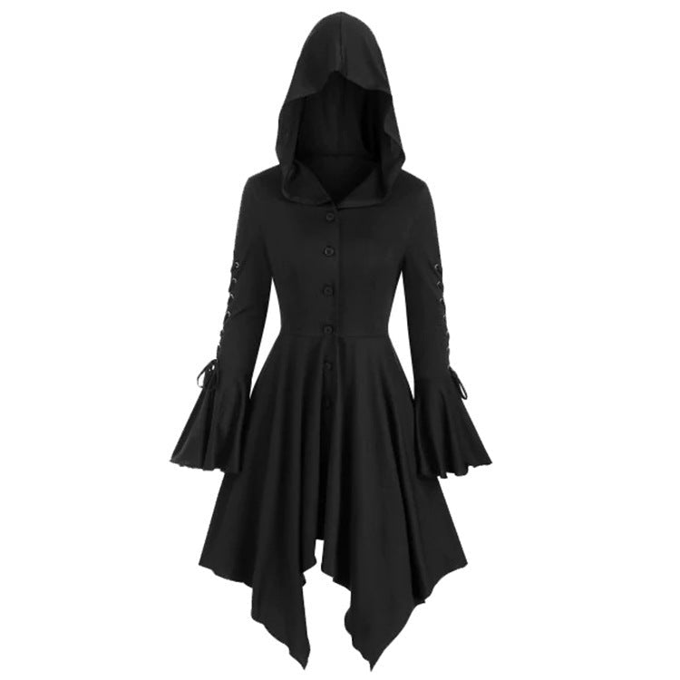 Damen nan Kapuzen-Mantelkleid mit asymmetrischem Zipfelsaum und geschnürten Glockenärmeln R&B