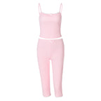 Damen Sportliches Crop-Top und Capri-Hose Set R&B