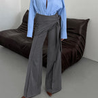 Damen Elegante Wickelhose mit weitem Bein und tailliertem Bund R&B