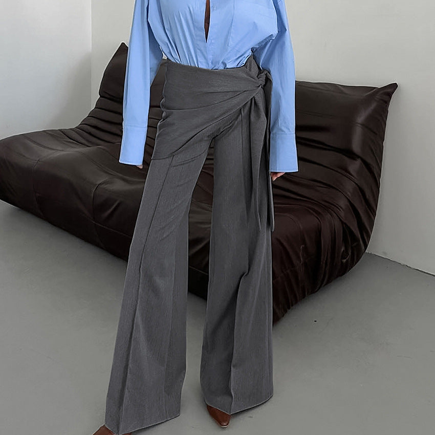 Damen Elegante Wickelhose mit weitem Bein und tailliertem Bund R&B