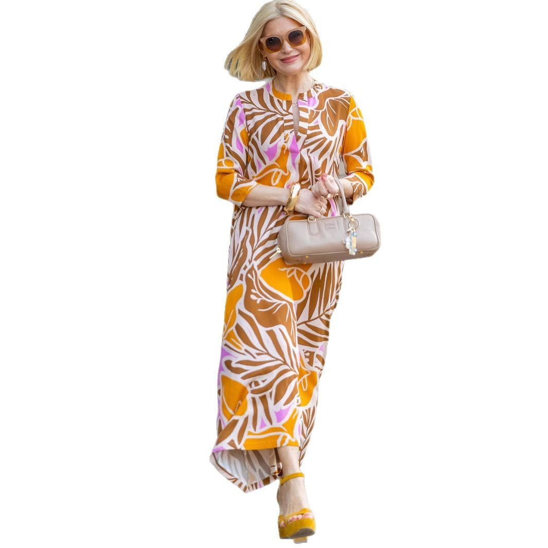 Damen Maxikleid mit floralem Design und praktischen Seitentaschen R&B