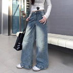 Damen weite Denim-Jeans im lässigen Stil mit modischen Waschungen R&B