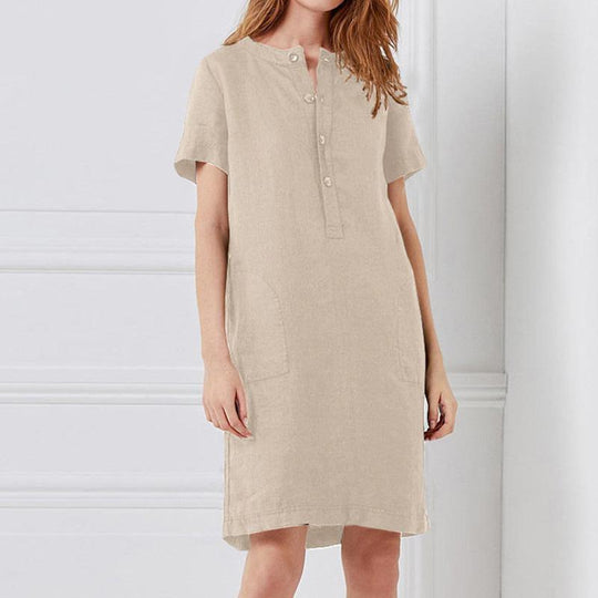 Damen lässiges Leinenkleid mit Knopfleiste und praktischen Taschen R&B