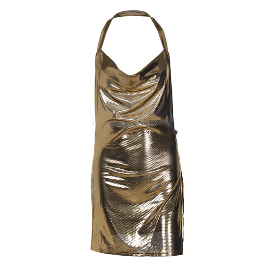 Damen glänzendes Minikleid im lässigen Chic-Stil mit Halternack R&B