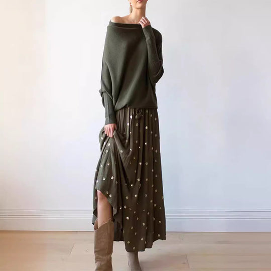 Damen Oversized Pullover mit asymmetrischem Schnitt und weitem Kragen R&B