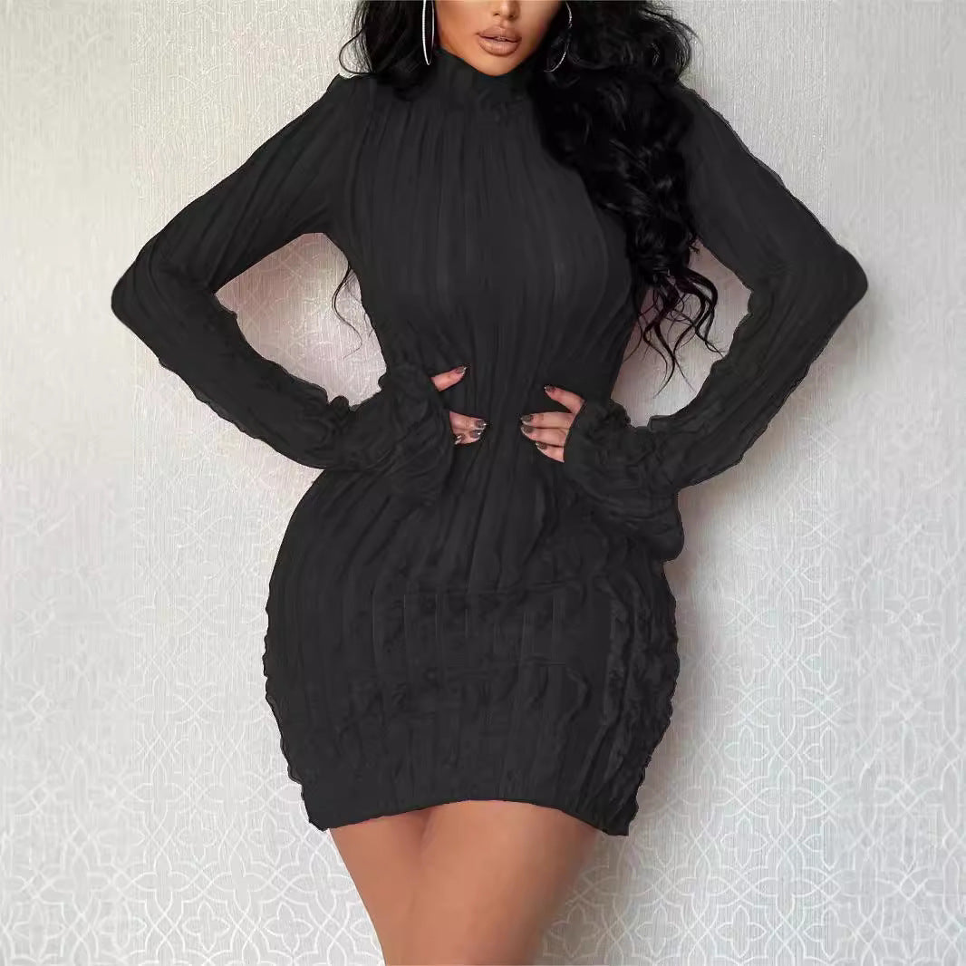 Damen figurbetontes Mini-Kleid mit Rüschen und Plissee R&B