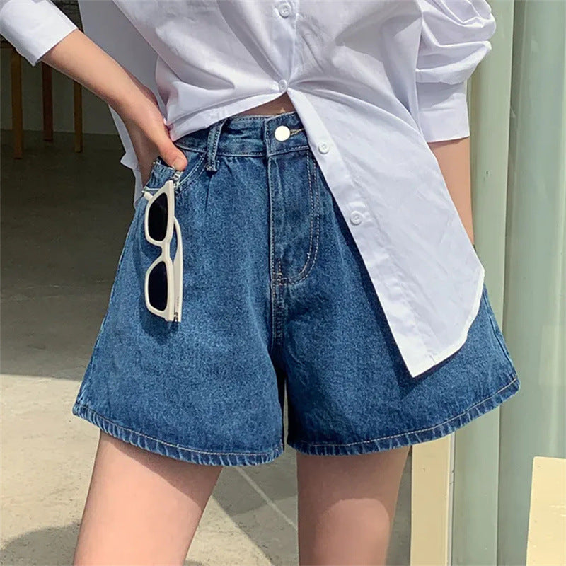 Damen Freizeit Jeans-Shorts mit hohem Bund und elastischem Gürtel R&B