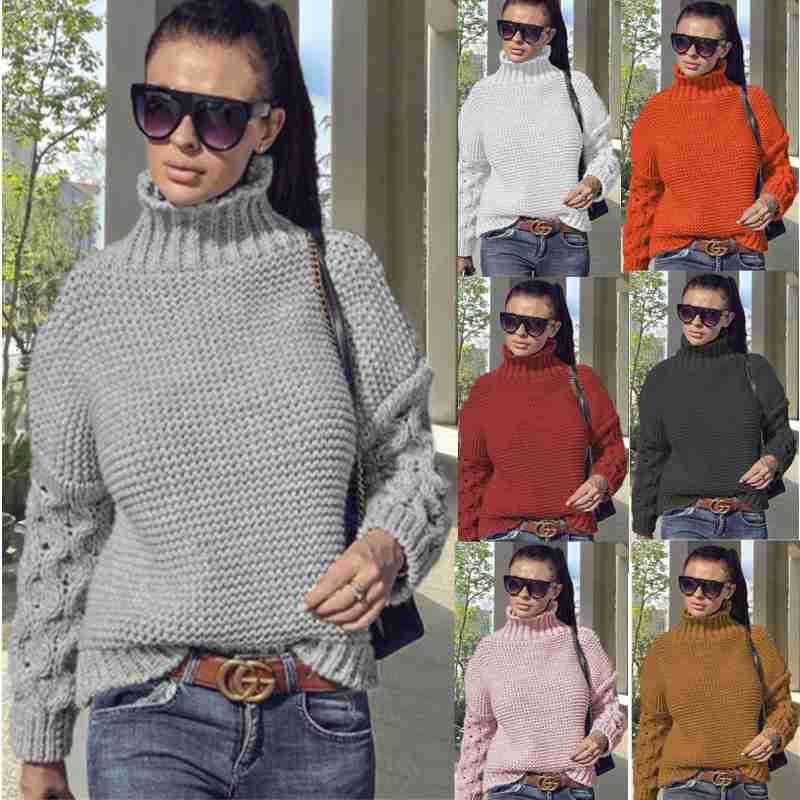 Damen kuscheliger Strickpullover mit Rollkragen und strukturierten Ärmeln