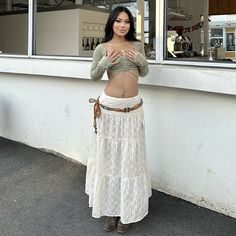 Damen Maxirock aus feiner Spitze mit elegantem Wellenmuster und asymmetrischem Saum R&B