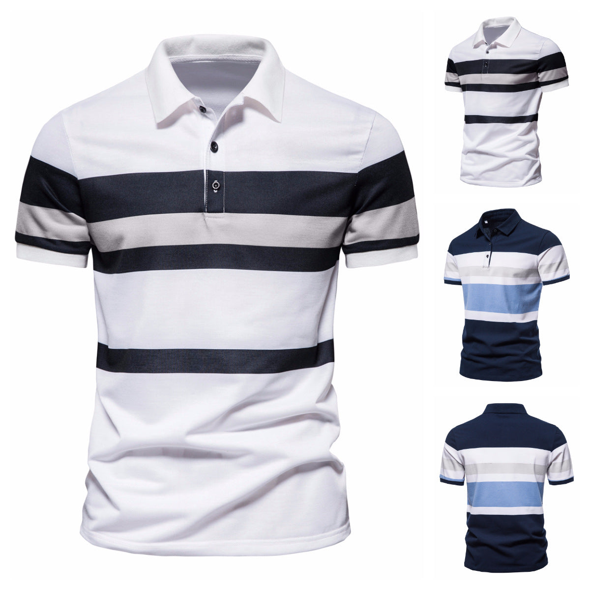 Herren Poloshirt mit klassischen Streifen und atmungsaktiver Baumwolle