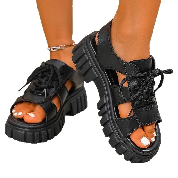 Damen Plateau-Sandalen mit stylishen Schnürdetails und rutschfester Sohle R&B
