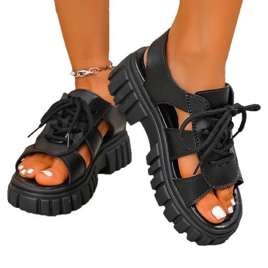 Damen Plateau-Sandalen mit stylishen Schnürdetails und rutschfester Sohle R&B