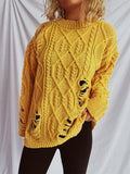 Damen Grobstrickpullover mit einzigartigem Zopfmuster und ausgefransten Details R&B