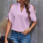 Damen Elegante Bluse mit offenen Schultern und Stehkragen R&B