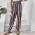 Damen Freizeithose im Bohemian-Stil mit elastischem Bund und Blumenmuster