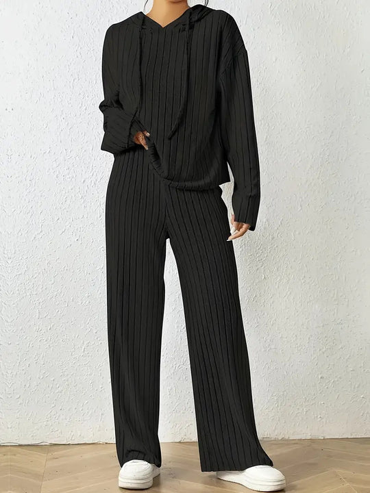 Damen lässiges Strickset mit weichem Hoodie und weiten Hosen R&B