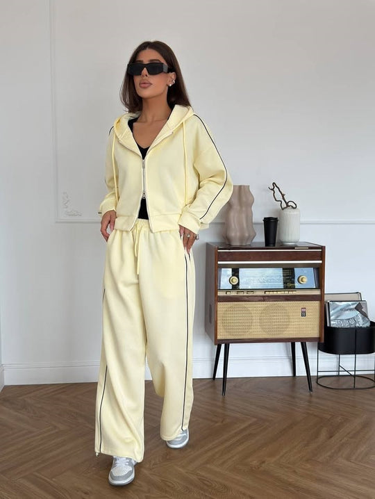 Damen sportliches Freizeit-Set aus trendigem Hoodie und weitem Stoffhose R&B