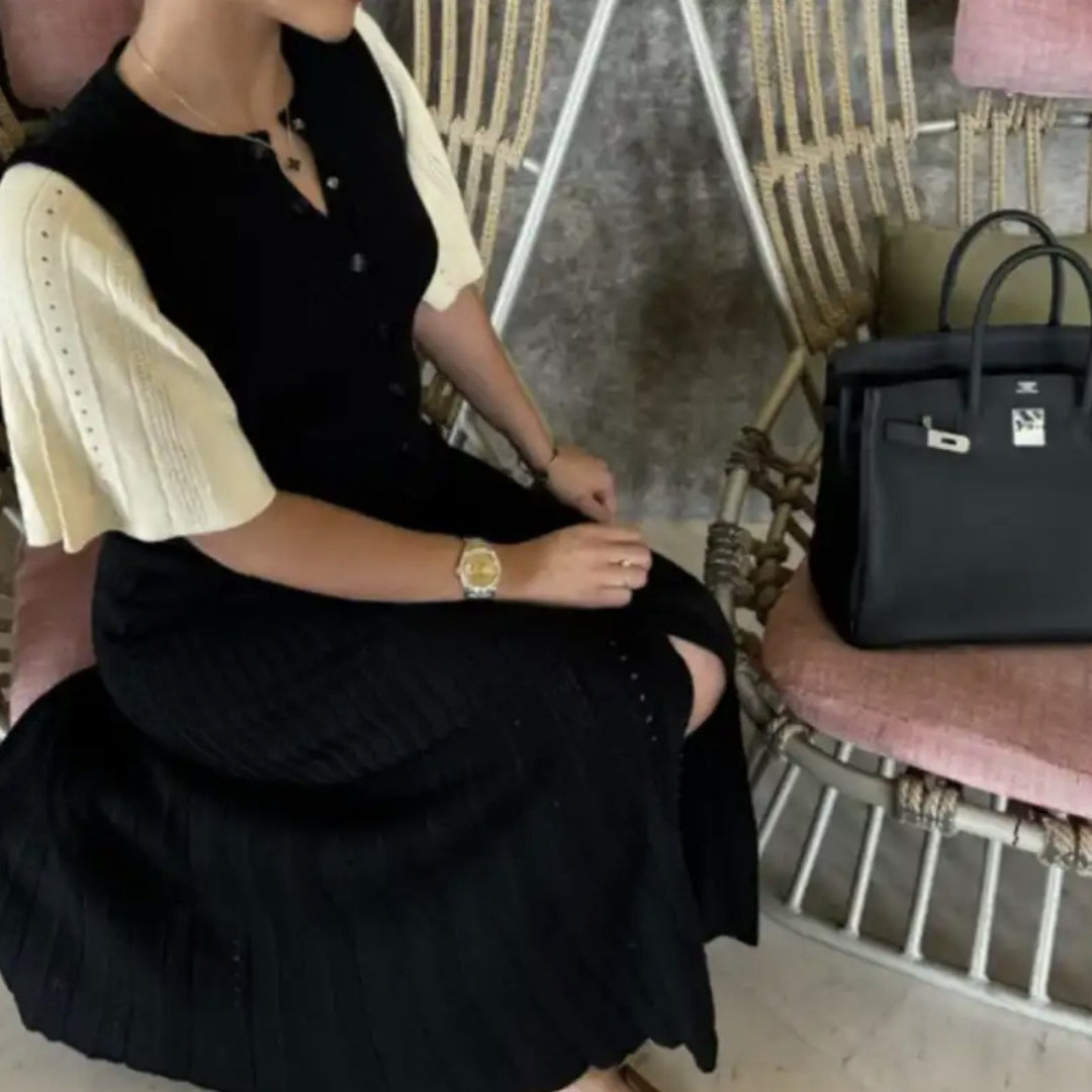 Damen Midi-Kleid mit elegantem Rüschensaum und feiner Knopfdetailierung R&B