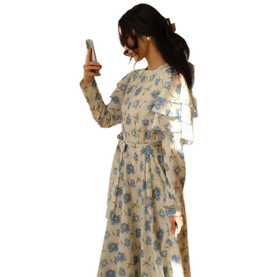 Damen Maxi-Kleid mit romantichem Rüschendesign und floralen Details R&B