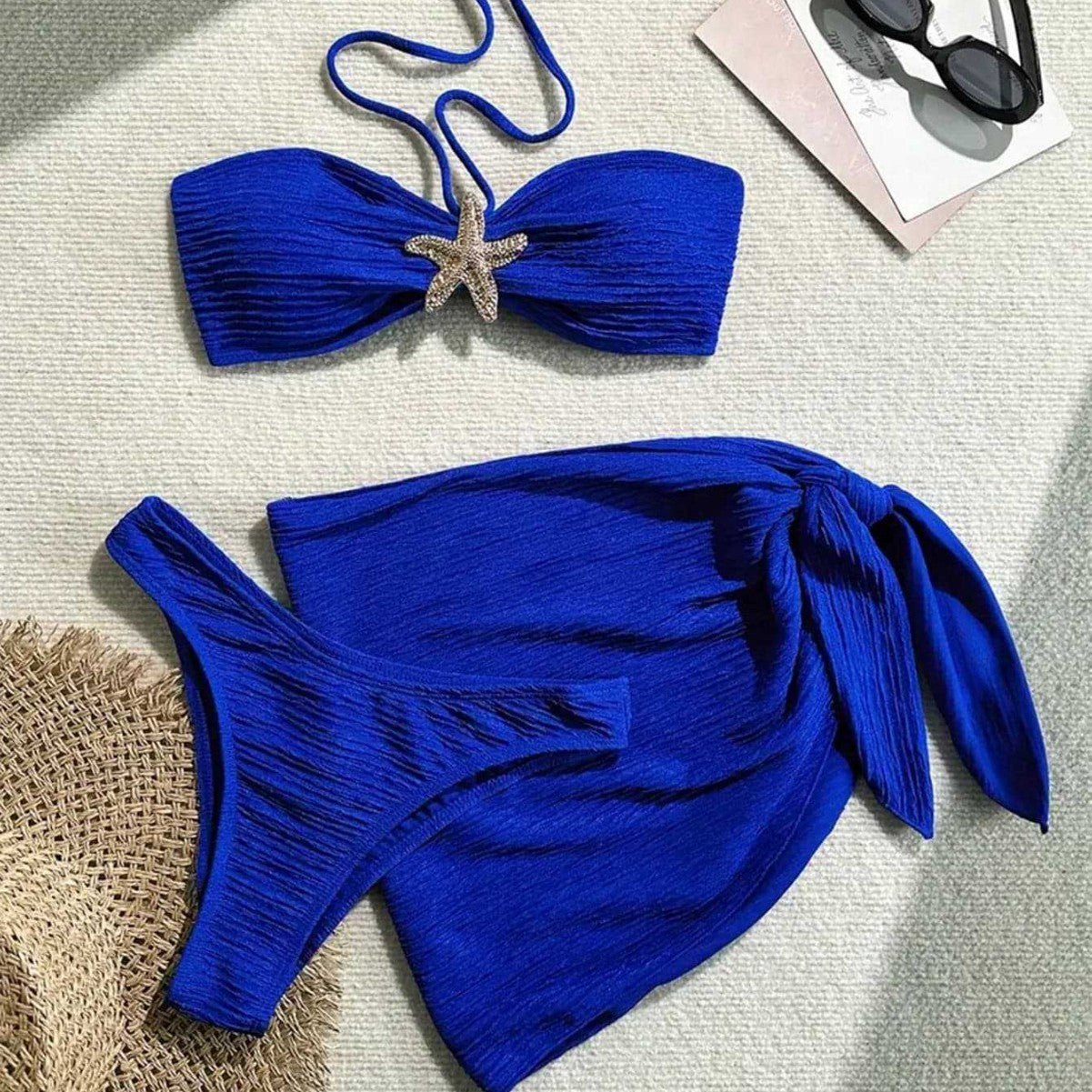 Damen Bandeau-Bikini mit ornamentalem Stern-Detail und modischem Wickelrok R&B