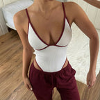 Damen Body mit tiefem V-Ausschnitt und sportlichem Design R&B