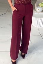 Damen elegante weite Anzughose mit seitlichen Taschen und hohem Bund EB