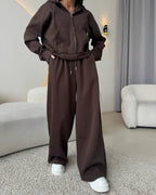 Damen nan weite Highwaist-Loungehose aus Sweatstoff mit Kordelzug und Eingrifftaschen R&B