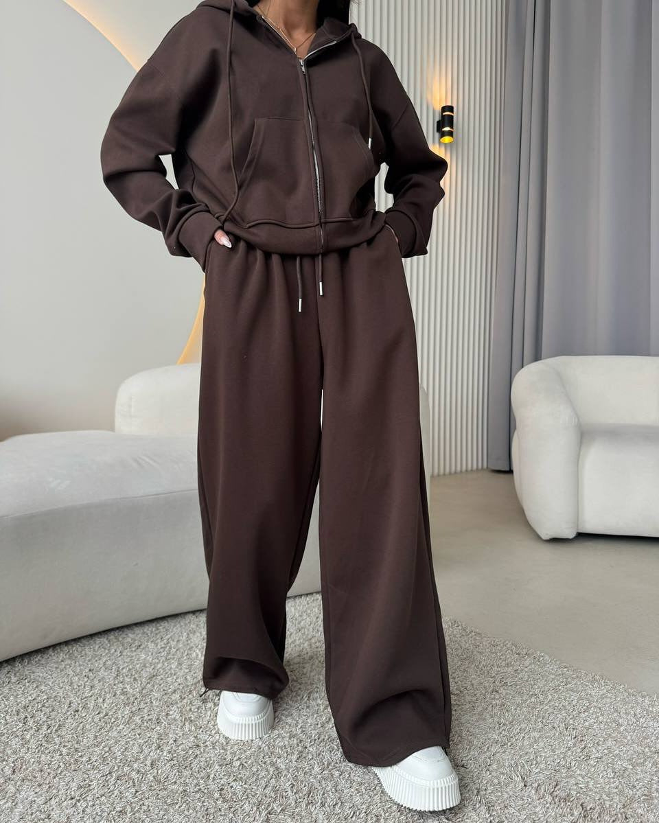 Damen nan weite Highwaist-Loungehose aus Sweatstoff mit Kordelzug und Eingrifftaschen R&B
