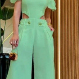 Damen Eleganter Jumpsuit mit Schnittdetails und weich fließenden Hosenbeinen R&B