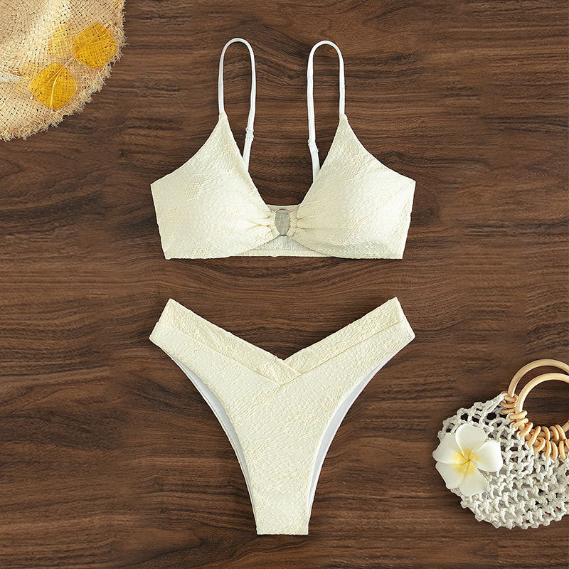 Damen Triangel-Bikini mit dekorativem Ringdetail R&B