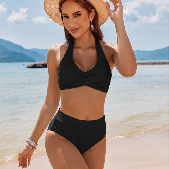Damen Hochgeschnittener Bikini mit gekreuztem Oberteil R&B