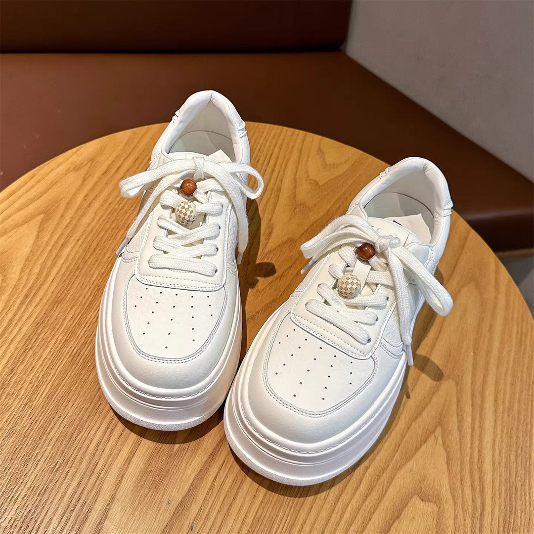 Damen modische Plateau Sneakers mit atmungsaktiver Leder-Oberfläche R&B