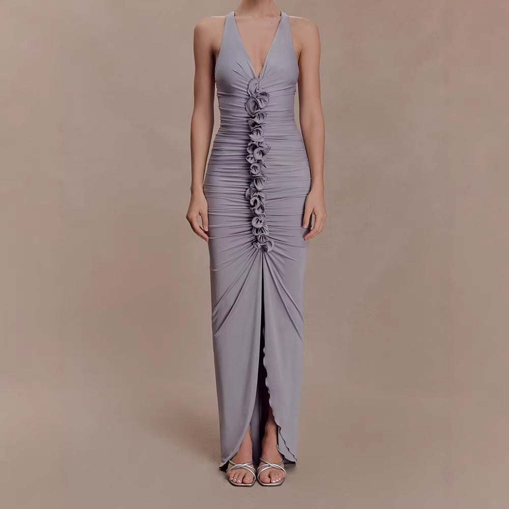 Damen Hochwertiges Abendkleid mit tiefem V-Ausschnitt und Raffungen R&B